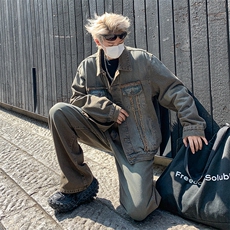 牛仔套装男韩版潮流高街帅痞子个性2023冬季ins两件套W5507-P110，男装休闲套装，星座412-2