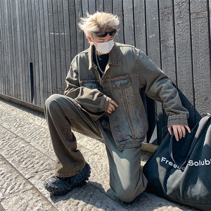 牛仔套装男韩版潮流高街帅痞子个性2023冬季ins两件套W5507-P110图片