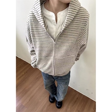 美式条纹连帽拉链外套男新款设计感宽松美式开衫卫衣LTK722-P52，女装短外套，星座1008