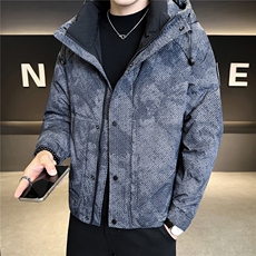 9805-M-3XL-P215标50绒店主风男士休闲连帽百搭满印羽绒服外套，男装羽绒服，电商B255