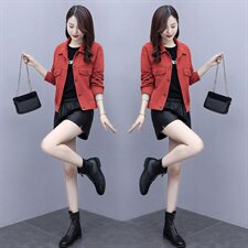 2021春秋季新款时尚翻领刺绣短外套，女装短外套，浪花E族（衣布洛）