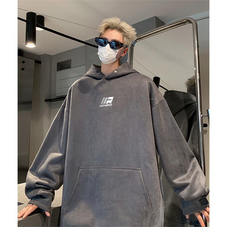 抖音得物供货提供视频秋冬重磅美式麂皮绒连帽卫衣JLM06,男装卫衣,电商A486