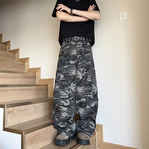 美式复古baggy弯刀迷彩工装裤男女潮牌街头宽松百搭休闲阔腿裤子图片