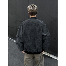 美式棒球服男秋高街痞帅扎染皮夹克设计感短款工装外套潮，男装夹克，星座410-6（原星座1304-1）