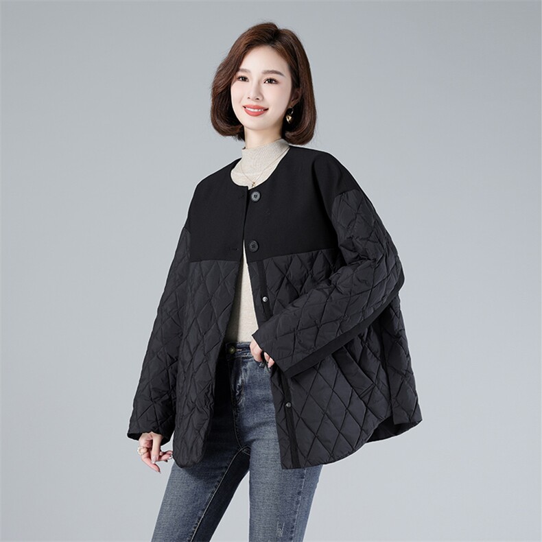 现货2023冬季新款小众设计轻薄羽绒拼接西装料洋气百搭外套,女装羽绒服,深水步