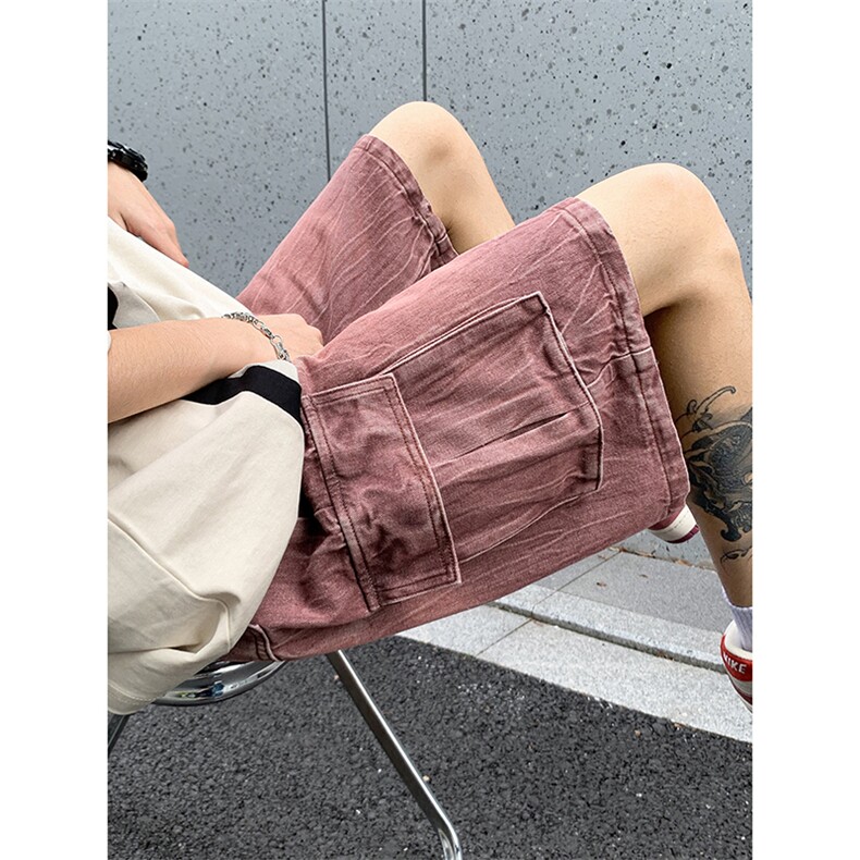 B221美式ins高街小众夏季重工艺工装牛仔短裤LK24177-P60控78,男装牛仔裤,电商B221