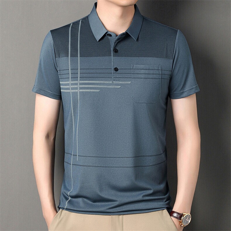 爆夏季男款冰丝透气polo衫短袖潮流上衣百搭商务风爸爸男装，男装T恤，钱塘6003（原4033）