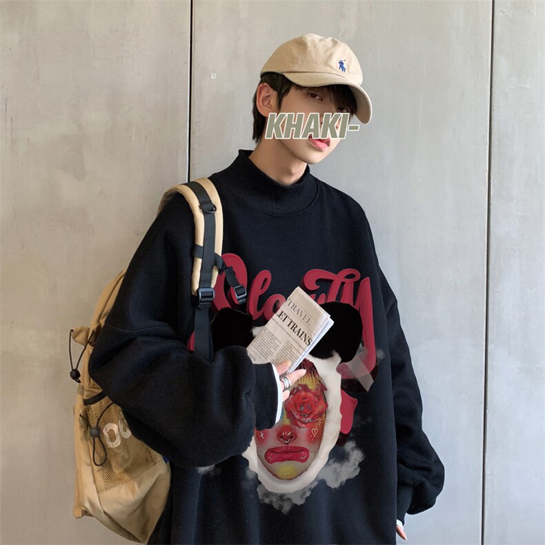 加绒加厚高领卫衣头像印花落肩袖情侣款打底衫男XZ514-2-G80-P48,男装T恤,星座514-2(原B239)
