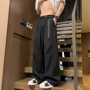 特批P32无差价夏季时尚休闲华夫格腰带拼接大码直筒休闲裤男K5734图片