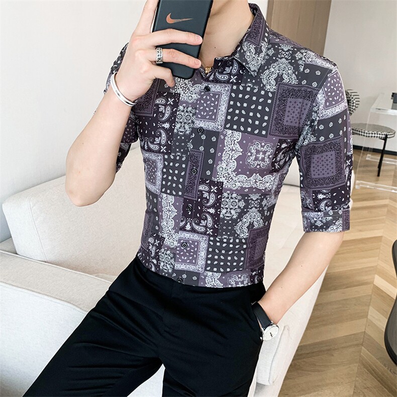 312A-102-P552025新款韩版修身帅气花衬衫英伦时尚男士衬衣A,男装衬衫,星座312A-5