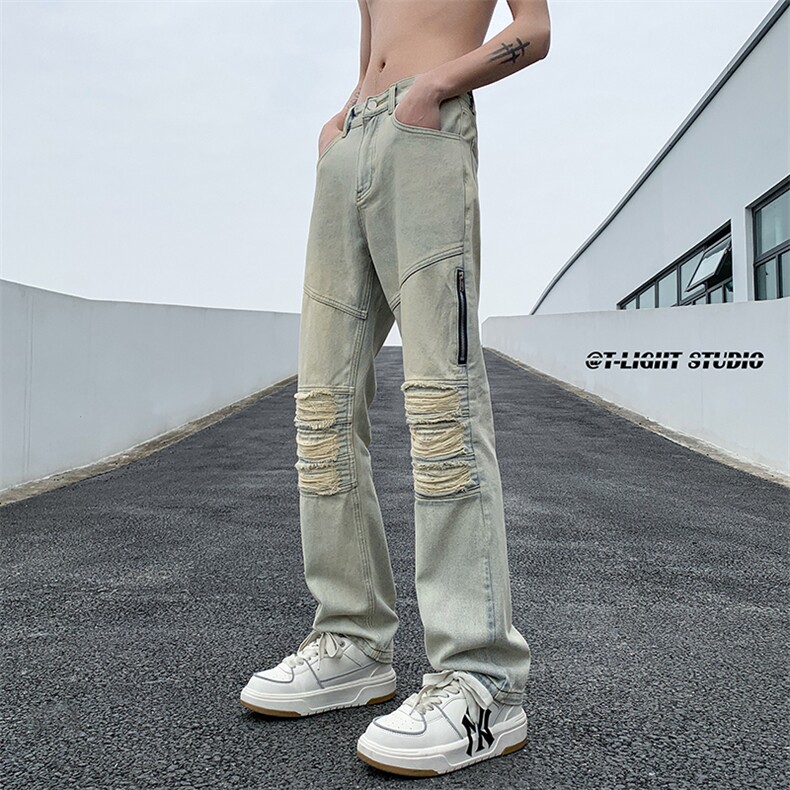B221 美式ins高街暗黑小众拉链破洞牛仔裤 LK23052-P65 控88图片