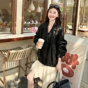 黑色皮衣外套女新款高级感短款夹克今年西装流行小个子美式复古图片
