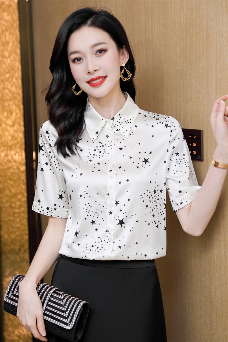 大牌真丝衬衫女短袖印花杭州桑蚕丝上衣衬衣气质小衫半袖2025夏装,女装衬衫,阿舍尔精品