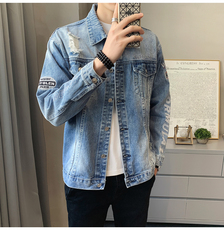 jk818-p80M-5XL砖墙ins牛仔夹克拉链破洞大码男日系CITYBOY，男装夹克，星座103A