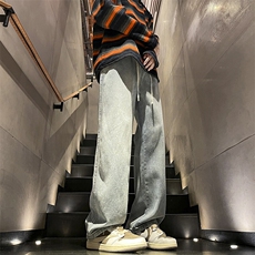 秋季新款港风日系复古水洗重磅磨白直筒抽绳牛仔裤男ZK3751-P50，男装牛仔裤，星座313A(原308A-2)