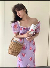 法式花色连衣裙均码现货，女装连衣裙，G