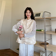 超好看打底衫小个子国风新中式两面穿印花马甲上衣女春新款，女装马甲，浙宝191（原浙宝008）