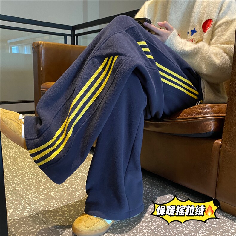 冬季新款潮流条纹设计保暖摇粒绒宽松休闲裤B315-K898-p55控78图片