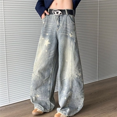 美式复古阔腿牛仔裤男秋季2025新款高腰显瘦宽松慵懒风阔脚拖地裤，男装牛仔裤，星座410-6（原星座1304-1）
