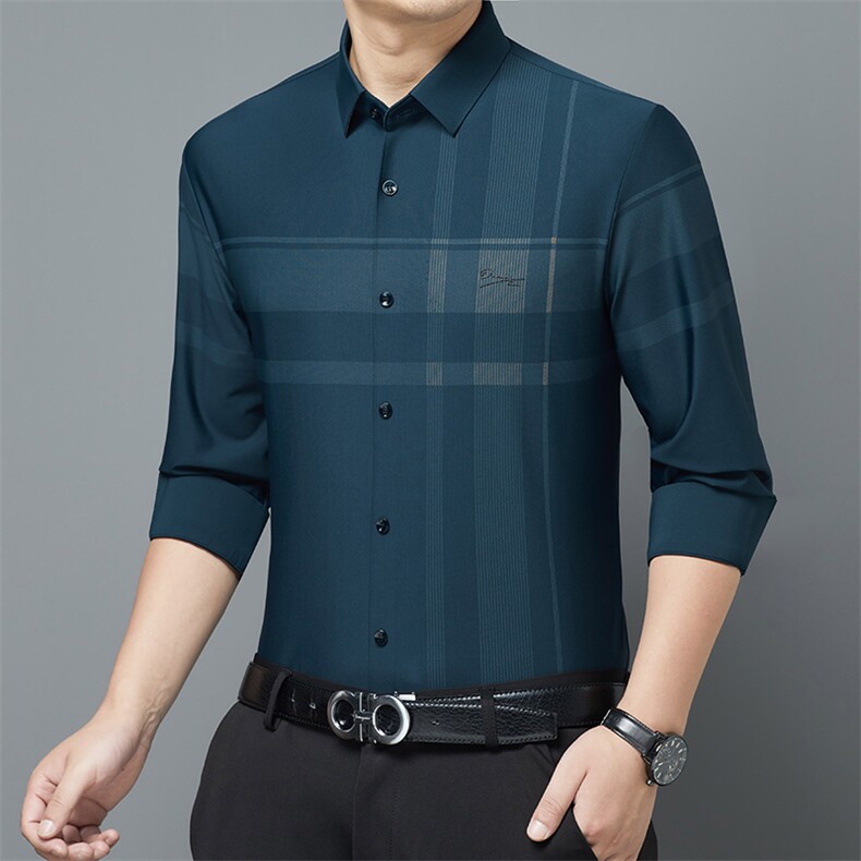 H8251钱塘2020-3春秋新款百搭时尚休闲中年男士长袖衬衣P72,男装衬衫,钱塘207-3