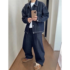 得物二开秋季重磅复古丹宁色宽松明线牛仔夹克外套男JK1287-P78，男装夹克，星座1103-3