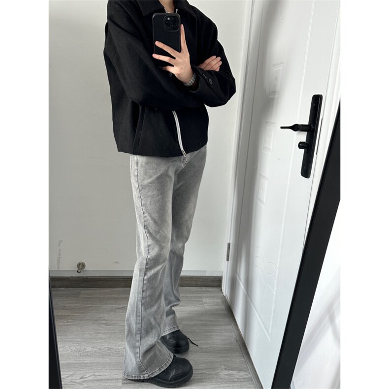 有货】烟灰色弯刀牛仔裤cleanfit裤子美式高街vibe微喇K906LL-P53,男装牛仔裤,星座1007（原301D）