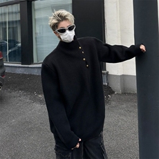 不规则纽扣设计感高领毛衣男韩系潮牌痞帅针织衫上衣MY377/P64，男装针织衫/毛衣，星座506