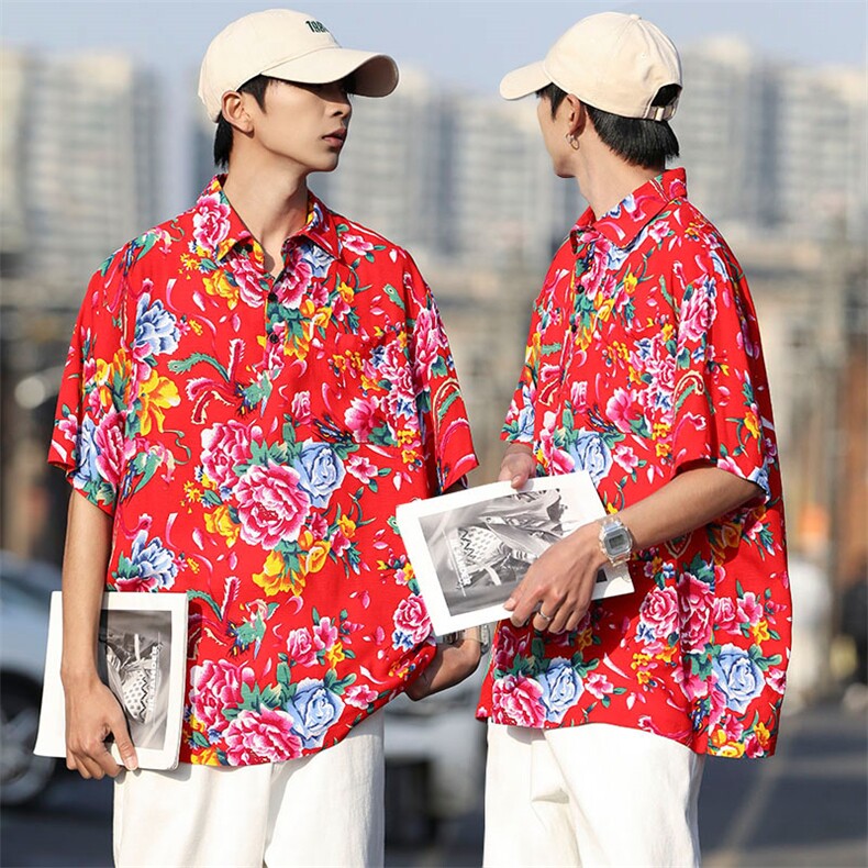 P01中性男女休闲大码花衣服polo衫宽松透气东北大花风团队服图片