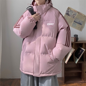 港风拼三条杠宽松情侣男女羽绒棉面包服连帽棉衣C408 M1201P100图片