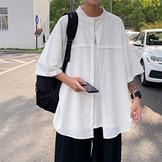 C3063/P35夏季新款男士短袖衬衣宽松冰丝垂感衬衫男大码潮流上衣，男装衬衫，电商A141