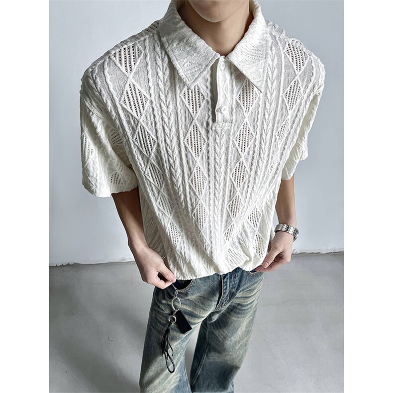 翻领T恤男夏季美式麦穗纹提花老钱风polo衫短袖-A2409P30，男装T恤，电商B241