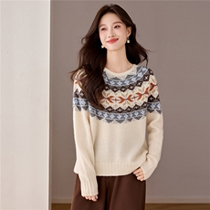 【100%羊毛】费尔岛提花毛衣女秋冬2025新款小个子短款内搭打底衫，女装羊毛衫，艾米
