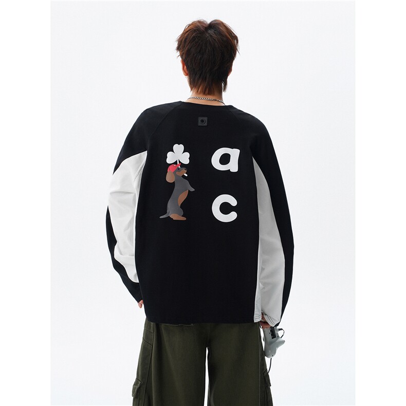6XL-M美式潮牌印花长袖t恤男拼接撞色卫衣男上衣服CX3009-特P48,男装T恤,电商D206-1