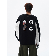 6XL-M美式潮牌印花长袖t恤男拼接撞色卫衣男上衣服CX3009-特P48，男装T恤，电商D206-1