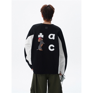 6XL-M 美式潮牌印花长袖t恤男拼接撞色卫衣男上衣服 CX3009-特P48图片