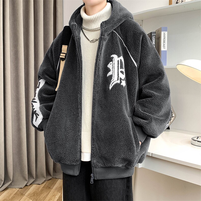 冬上新港风加绒休闲棉衣羊羔绒连帽外套男女 987-P110控价158图片