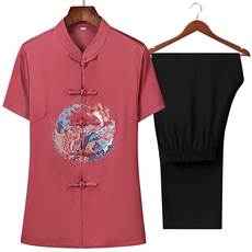 唐装男中老年情侣套装夏季结婚礼服绸爸爸装YD92106-P125，男装民族服装，星座1105-3