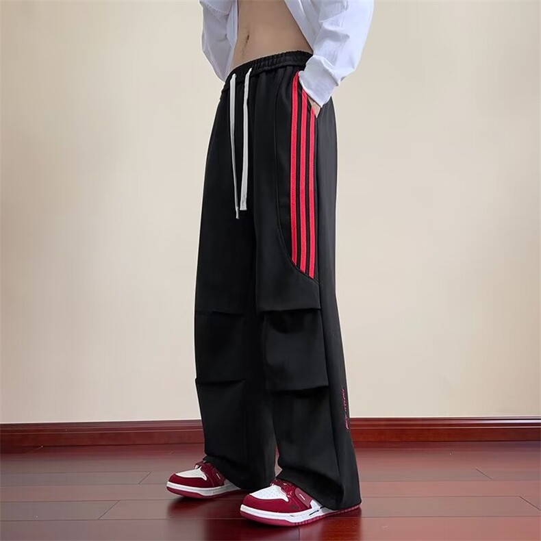 美式阔腿卫裤男士秋冬高街休闲长裤条纹直筒运动裤子K5815-P59,男装休闲裤,星座412-3
