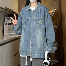 现货55.6棉34.3聚酯纤维10.1粘纤男女牛仔夹克外套潮NCF66-P80，男装夹克，电商C303