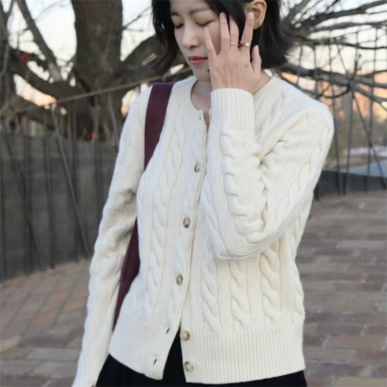 女士开衫2025年秋季单排扣长袖,针织衫/毛衣,泰沅羊绒