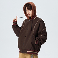 宽松复古明线刺绣连帽假两件棒球服春季百搭夹克XZ309JK8006P95，男装夹克，星座309（原A406）