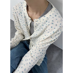 开衫秋衣对襟宽松长袖秋冬季短款纽扣碎花开衫长袖上衣 M5619图片