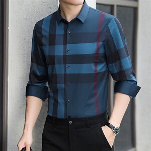 衬衫男士长袖2023春秋季新款中年商务休闲爸爸装高端宽松衬衣薄图片