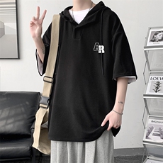LD54369-P45NASA连帽短袖t恤男大码胖子带帽五分袖中袖，男装T恤，电商A040