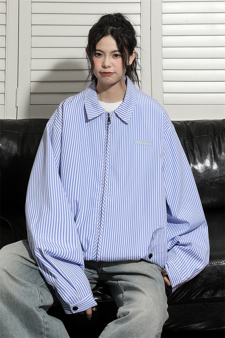 中性2026秋装条纹宽松翻领夹克男女装秋季宽松开衫外套潮S343-P88,男装夹克,电商A233-1