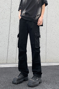 港风美式高街多口袋工装直筒牛仔裤男潮ins XZ213-K60647-P75控88图片