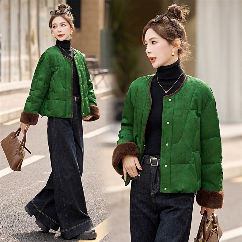 复古提花新中式国风羽绒服女2025冬季新款时尚气质拼接白鸭绒外套,女装羽绒服,依如秀(原杭风阁)