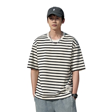 夏季新圆领条纹T恤衫男士半袖日系潮牌男装宽松短袖t恤TX166-P45，男装T恤，星座1109-1