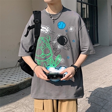 得物抖音40支双纱高品质时尚半袖纯棉圆领短袖T恤男女T7200-P40，男装T恤，电商A441-1