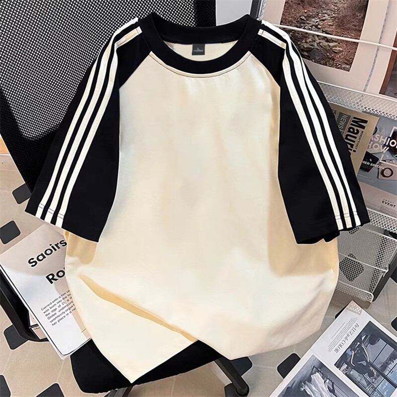 300克得物重磅100纯棉宽松撞色结构感条纹短袖T恤男 RH5013-特P32图片